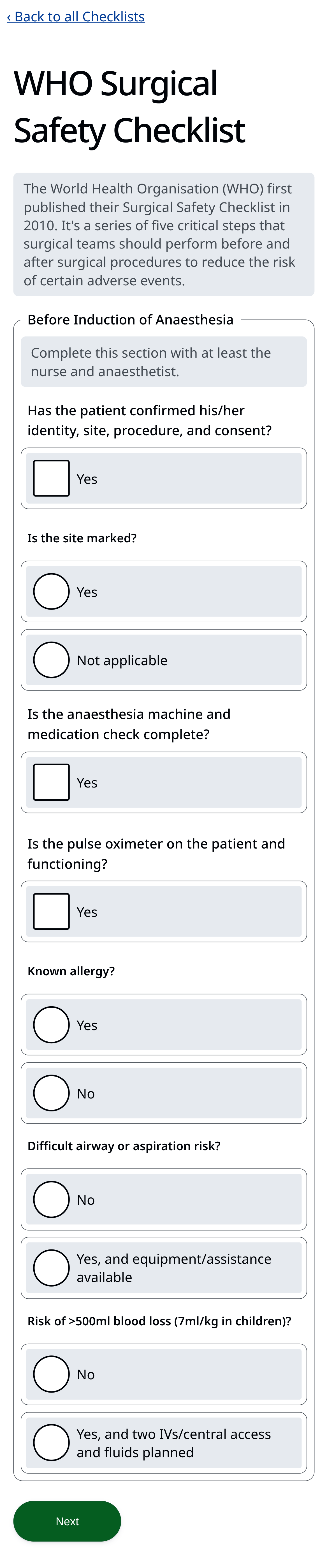 WHO Surgical Safety Checklist